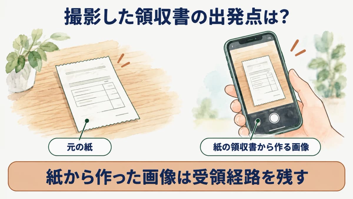 紙の領収書から作ったスキャン画像と受領元を対比する図