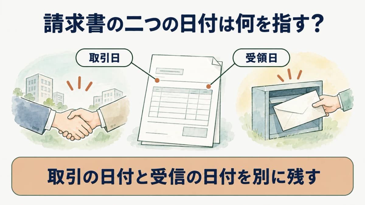請求書の取引日とメール受領日を別列で示す図