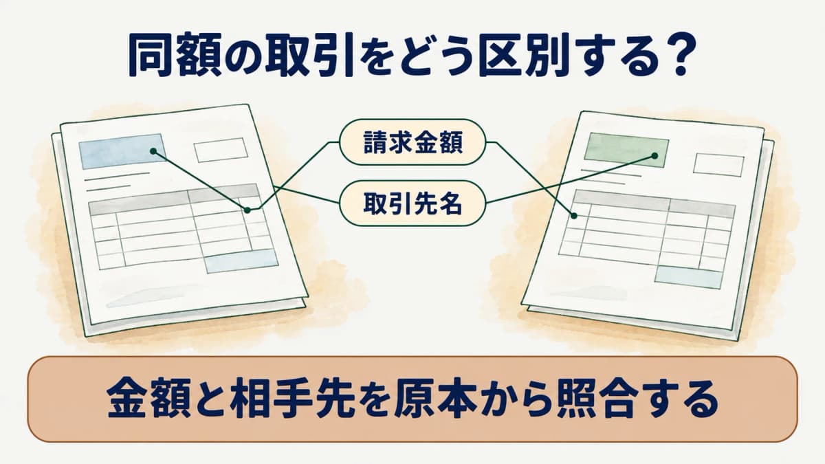 請求金額と取引先名を原本の欄に結び付ける図