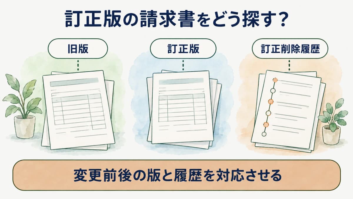 請求書の訂正版と訂正削除履歴の対応を示す図