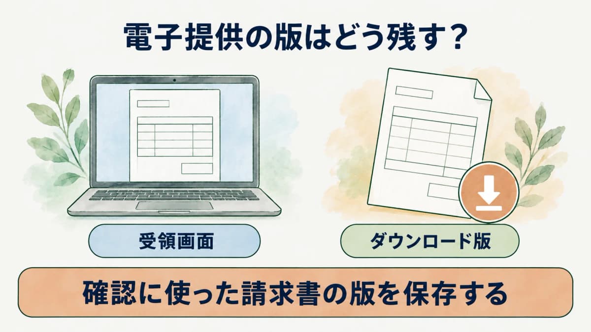 請求書の受領画面とダウンロードした版の対応を示す図